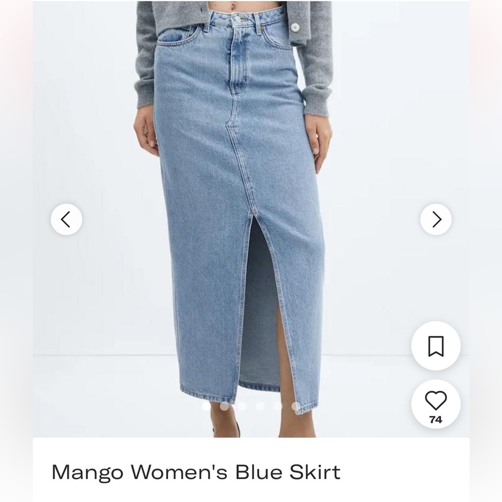 Mango Women's Light Blue Denim Midi Skirt